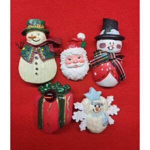 Christmas Pins Brooches Set of 5 Christmas Santa Claus Snowman Gift Box Pins